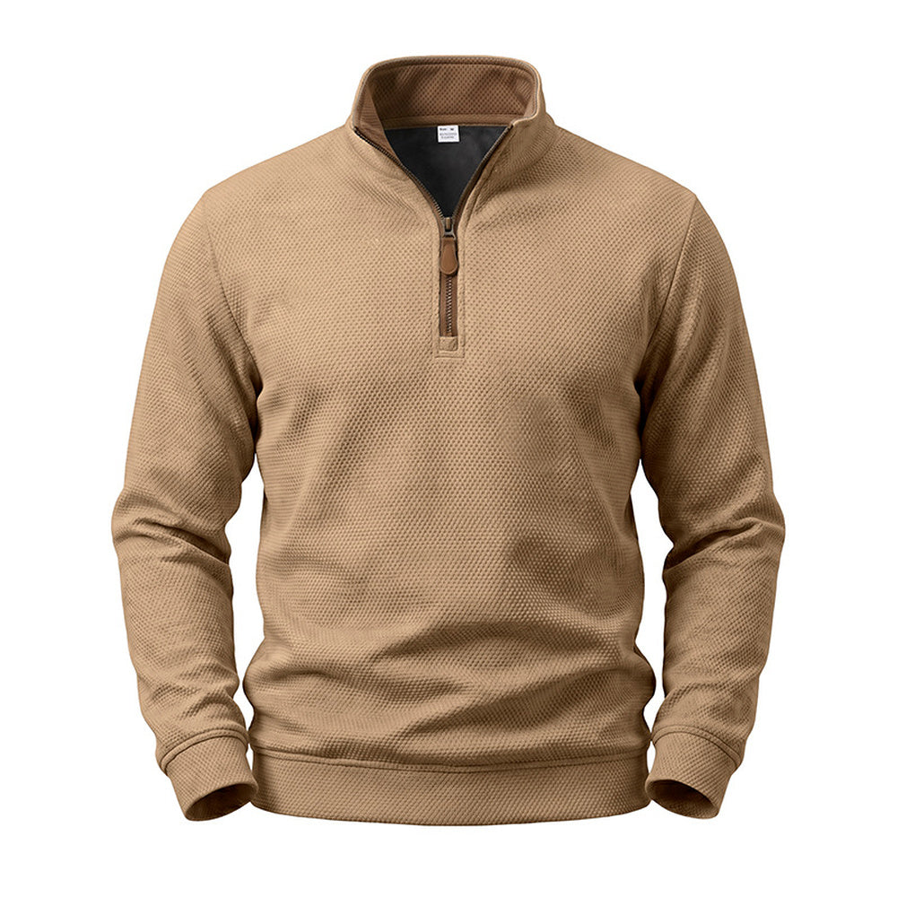 Crest men's fleece-lined waffle-knit quarter-zip pullover in Khaki