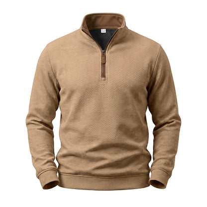 Crest men's fleece-lined waffle-knit quarter-zip pullover in Khaki