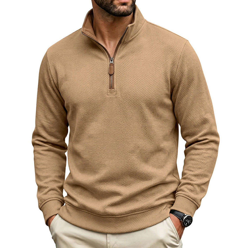 Crest men's fleece-lined waffle-knit quarter-zip pullover in Khaki