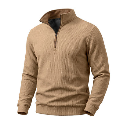 Crest men's fleece-lined waffle-knit quarter-zip pullover in Khaki
