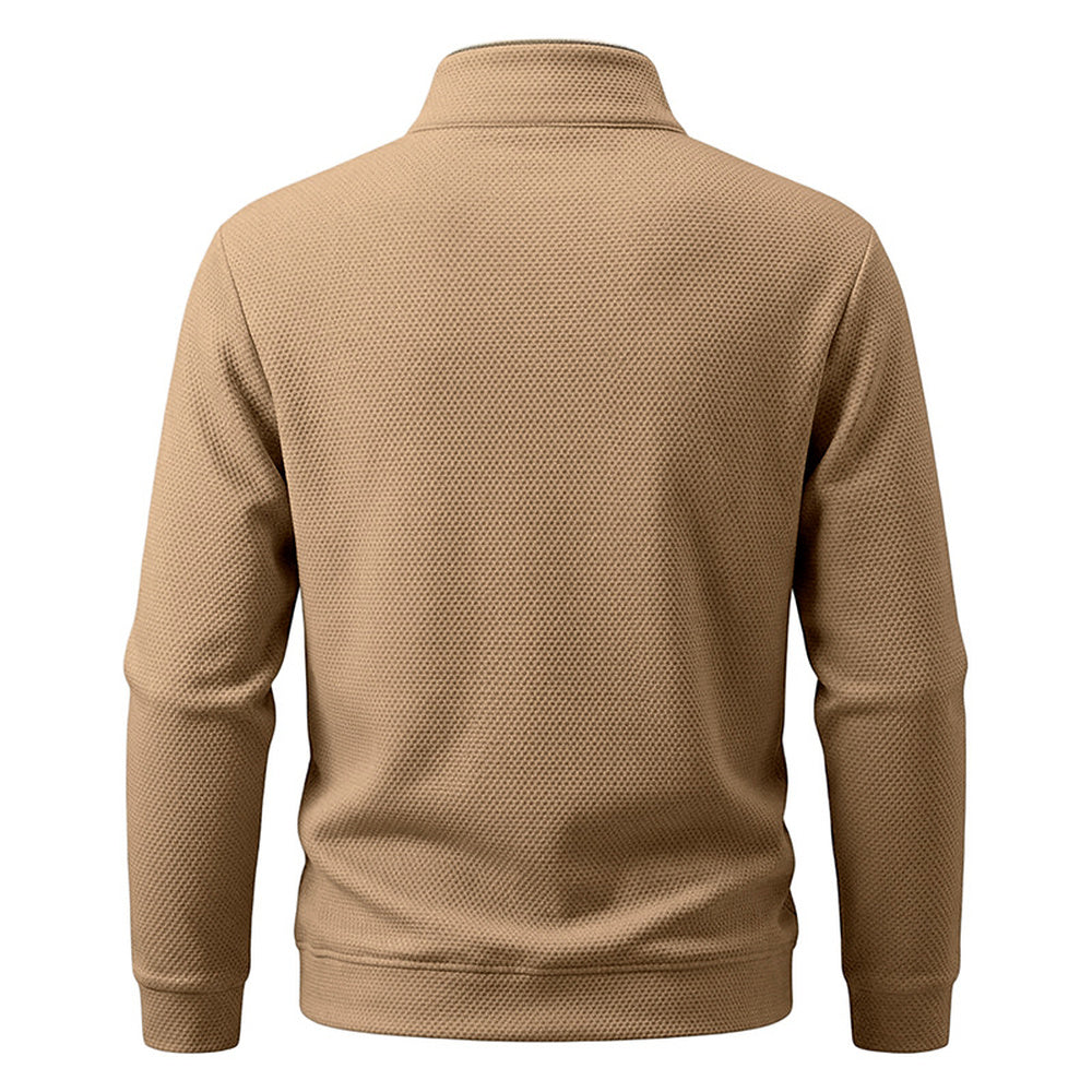 Crest men's fleece-lined waffle-knit quarter-zip pullover in Khaki