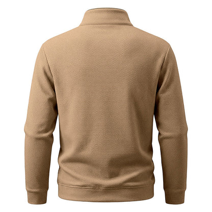 Crest men's fleece-lined waffle-knit quarter-zip pullover in Khaki