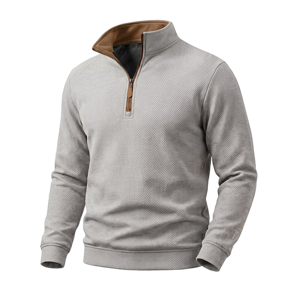 Crest men's fleece-lined waffle-knit quarter-zip pullover in Light Gray