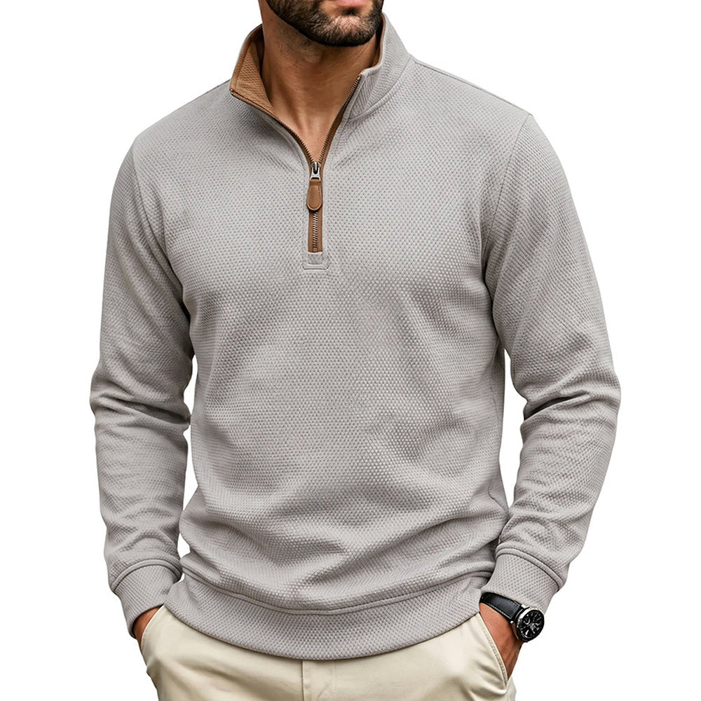 Crest men's fleece-lined waffle-knit quarter-zip pullover in Light Gray