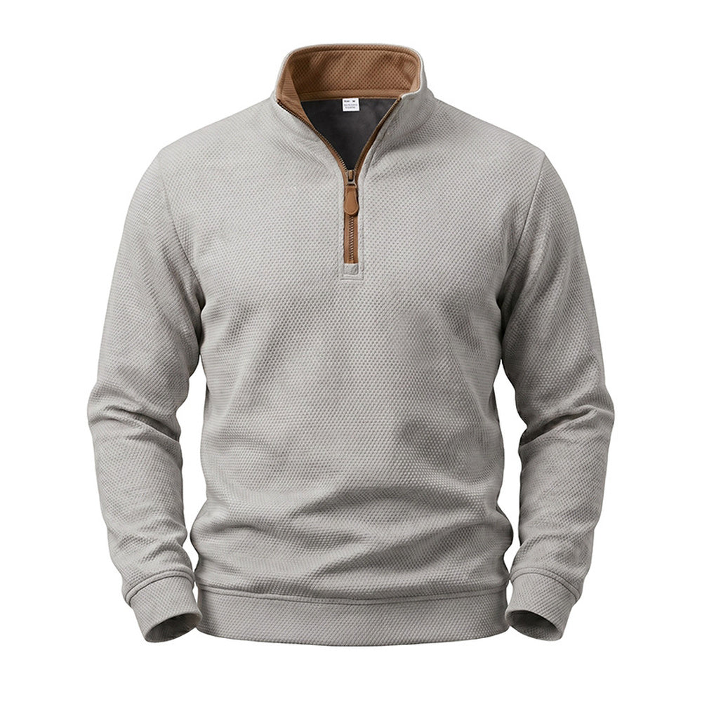 Crest men's fleece-lined waffle-knit quarter-zip pullover in Light Gray
