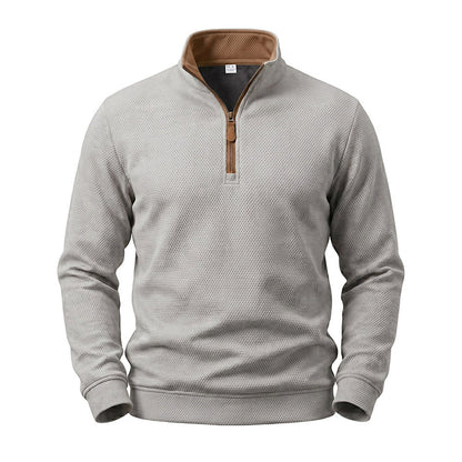 Crest men's fleece-lined waffle-knit quarter-zip pullover in Light Gray