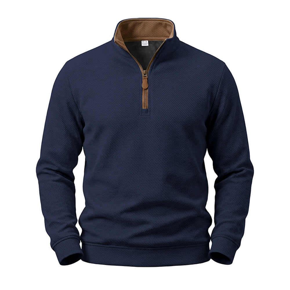 Crest men's fleece-lined waffle-knit quarter-zip pullover in Navy