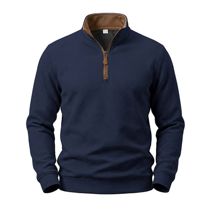 Crest men's fleece-lined waffle-knit quarter-zip pullover in Navy