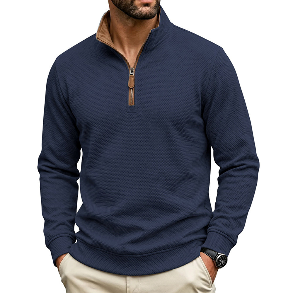 Crest men's fleece-lined waffle-knit quarter-zip pullover in Navy