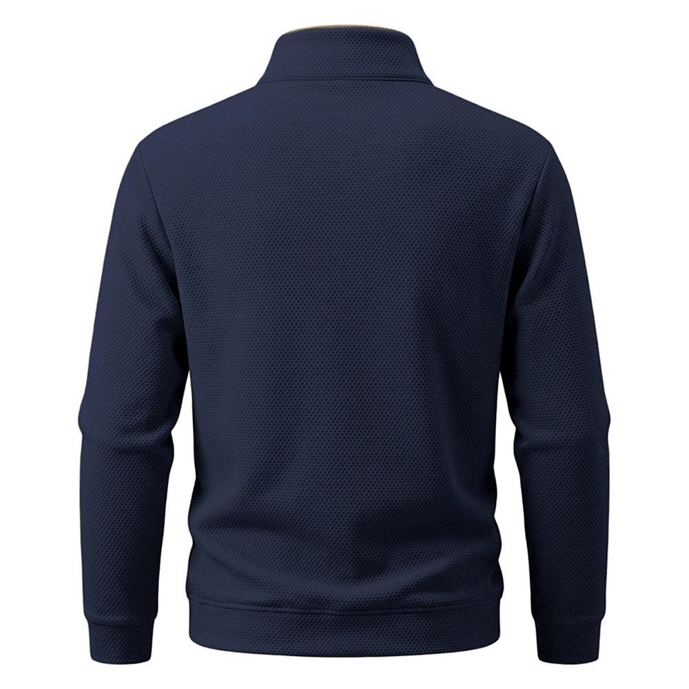 Crest men's fleece-lined waffle-knit quarter-zip pullover in Navy