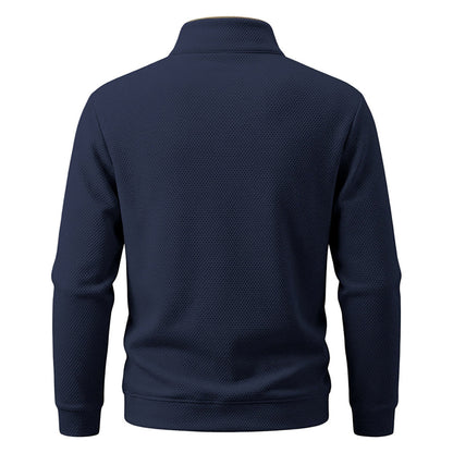 Crest men's fleece-lined waffle-knit quarter-zip pullover in Navy
