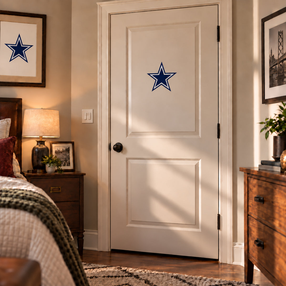 Dallas Cowboys decorative sticker on an interior door, corrected 29 cm proportion