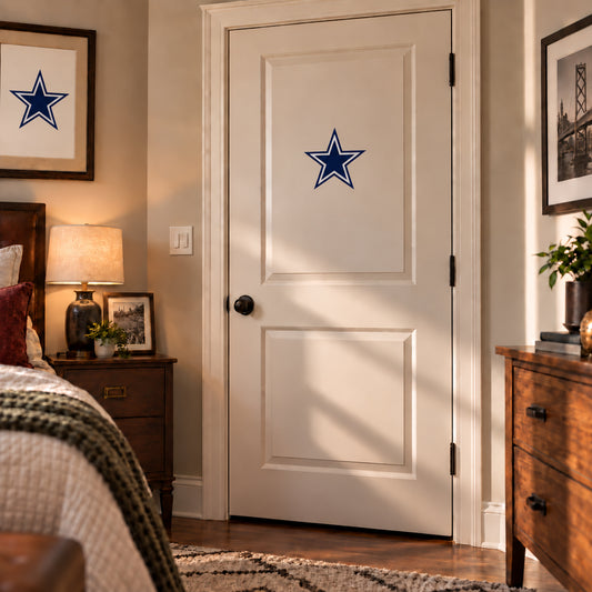 Dallas Cowboys decorative sticker on an interior door, corrected 29 cm proportion