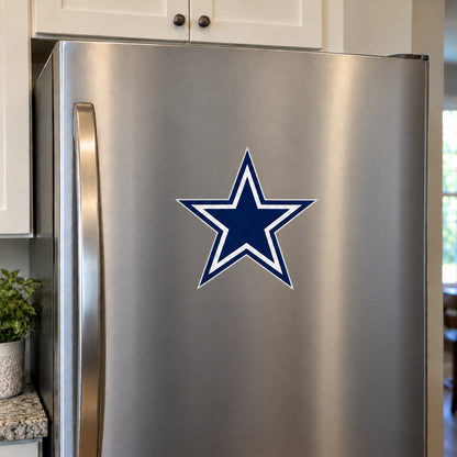 Dallas Cowboys decorative sticker displayed on a stainless-steel refrigerator
