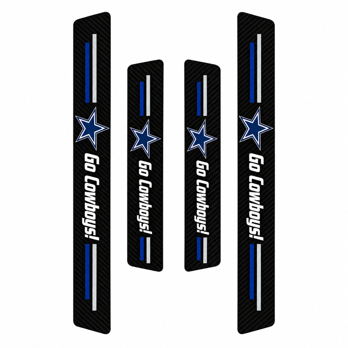 Dallas Cowboys car door sill protector strips — four-piece product layout