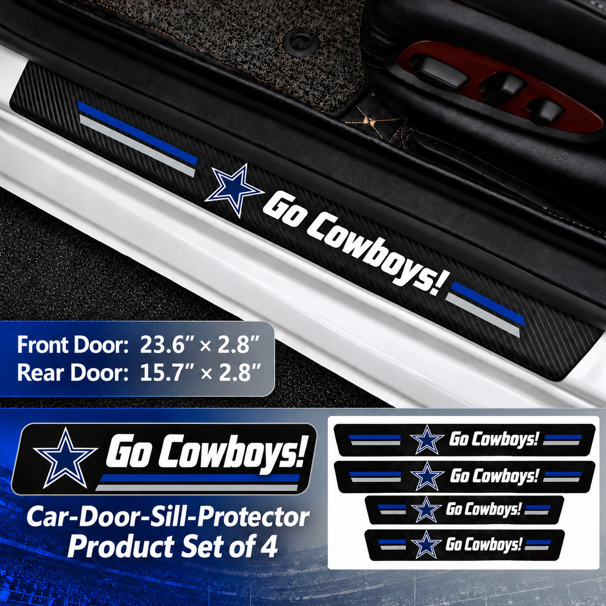 Dallas Cowboys car door sill protector strips — 1 set of 4 pieces and dimensions