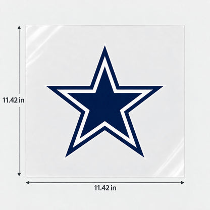 Dallas Cowboys decorative sticker displayed on clear film with size markings