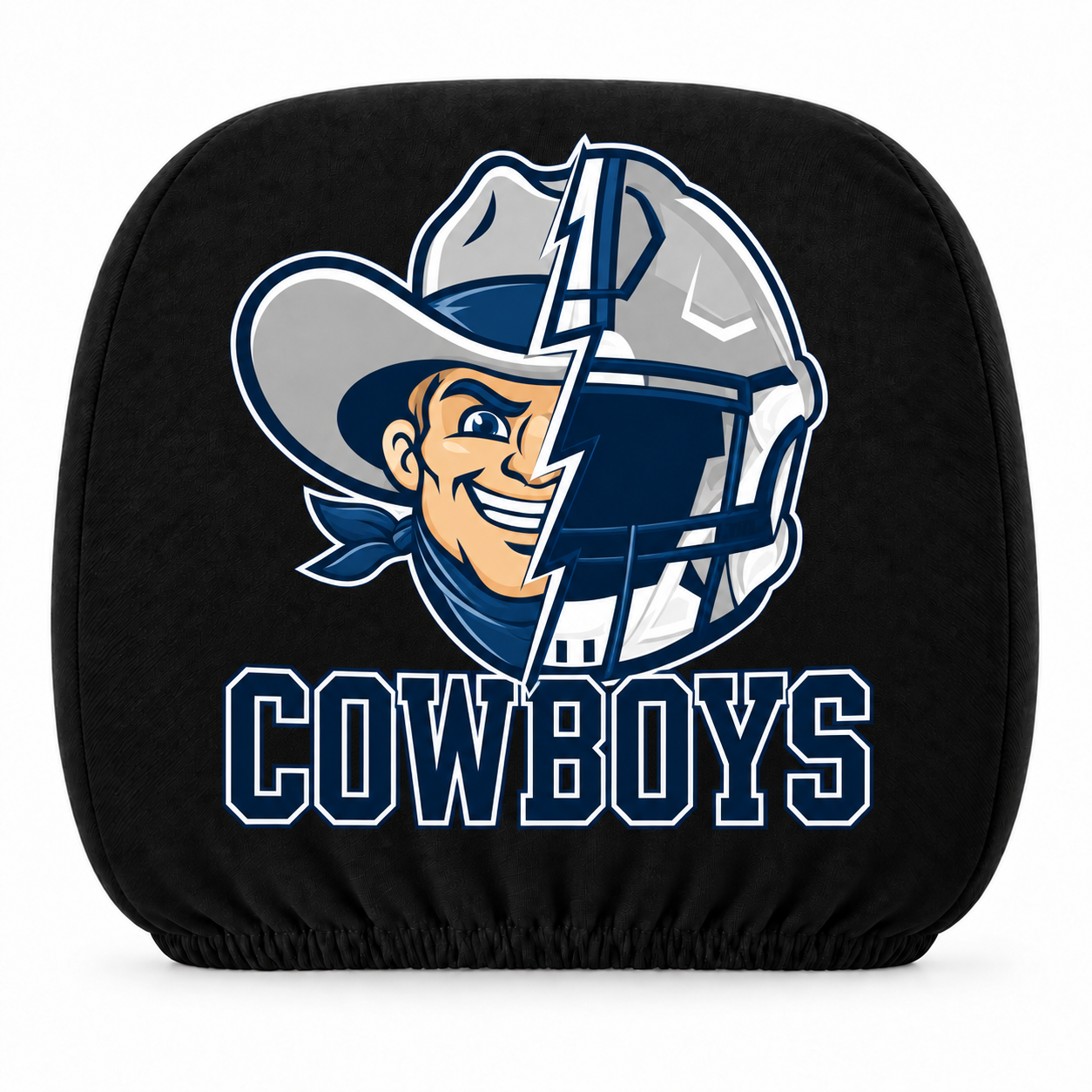 Dallas Cowboys car headrest cover, Style 2 illustrated mascot design, white background