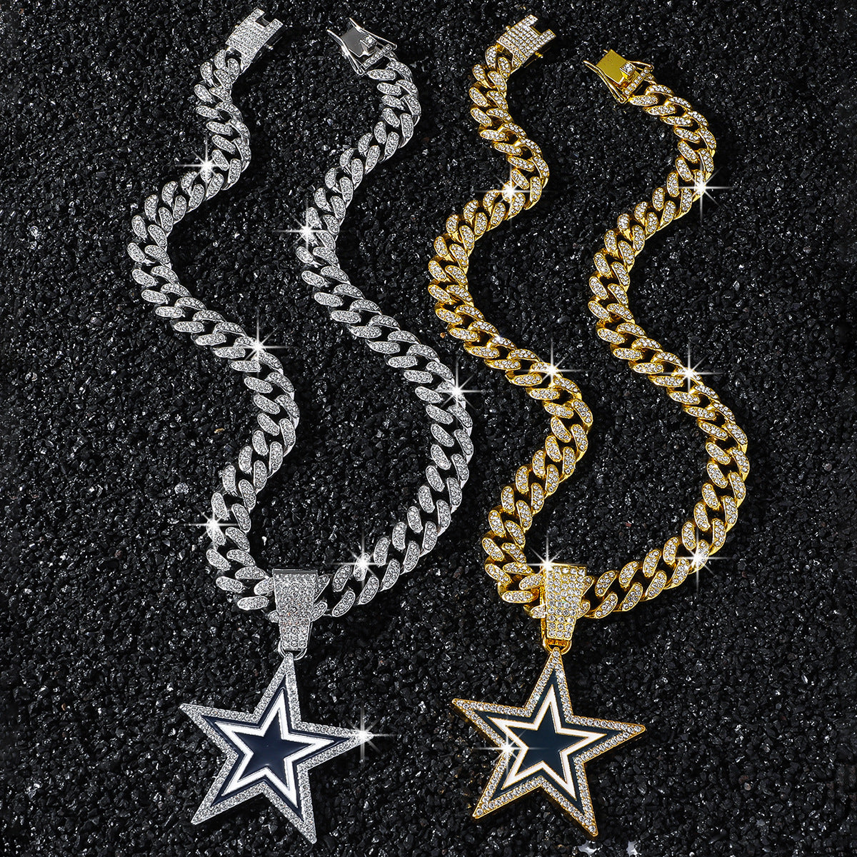 Dallas Cowboys necklace two-color set: one silver-tone and one gold-tone necklace