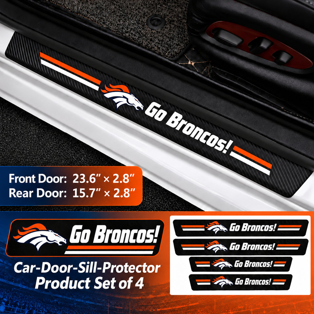 Denver Broncos car door sill protector strips — 1 set of 4 pieces and dimensions