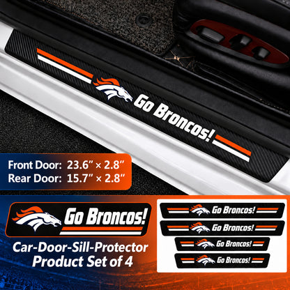 Denver Broncos car door sill protector strips — 1 set of 4 pieces and dimensions