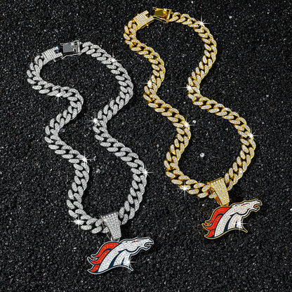 Denver Broncos necklace two-color set: one silver-tone and one gold-tone necklace