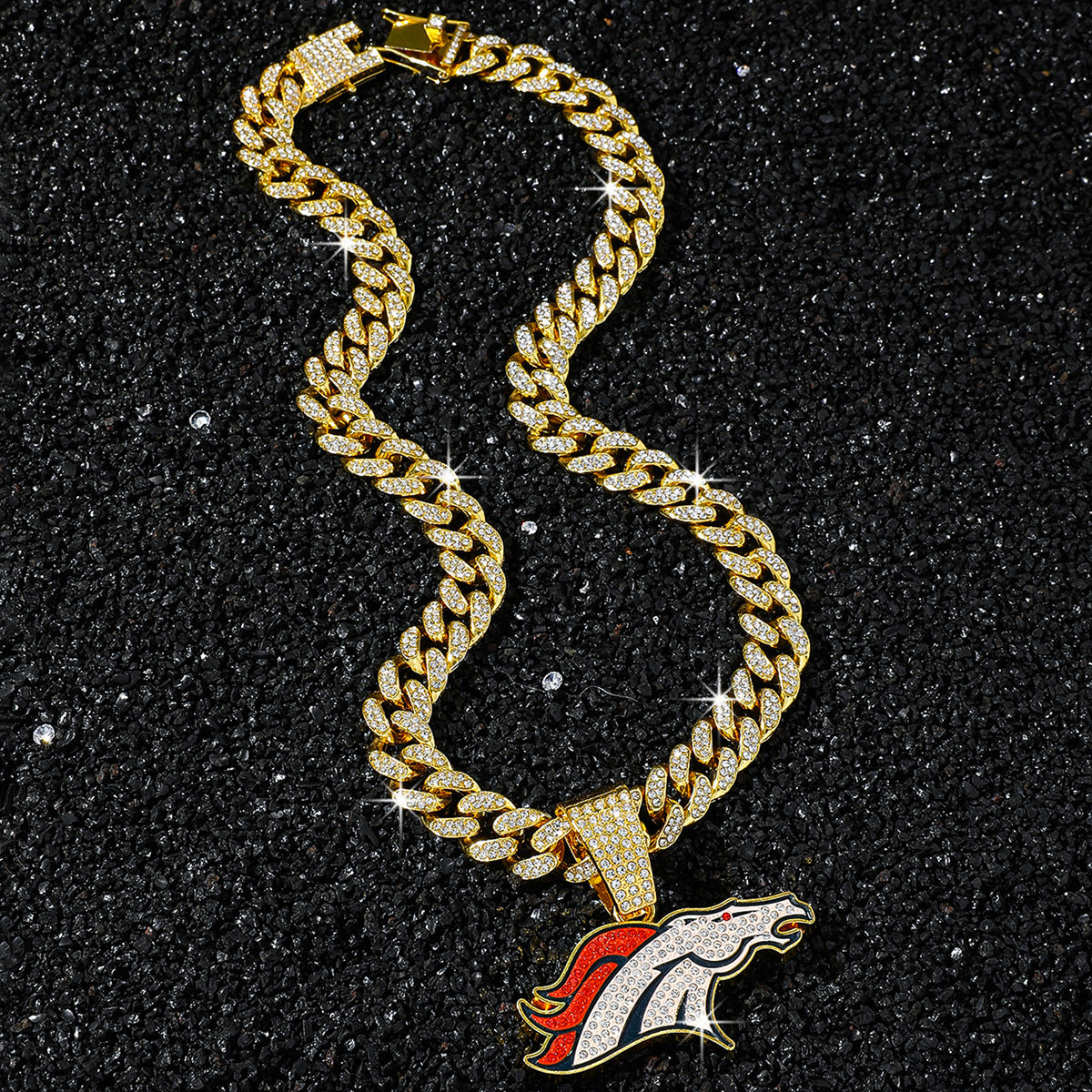 Denver Broncos gold-tone rhinestone necklace