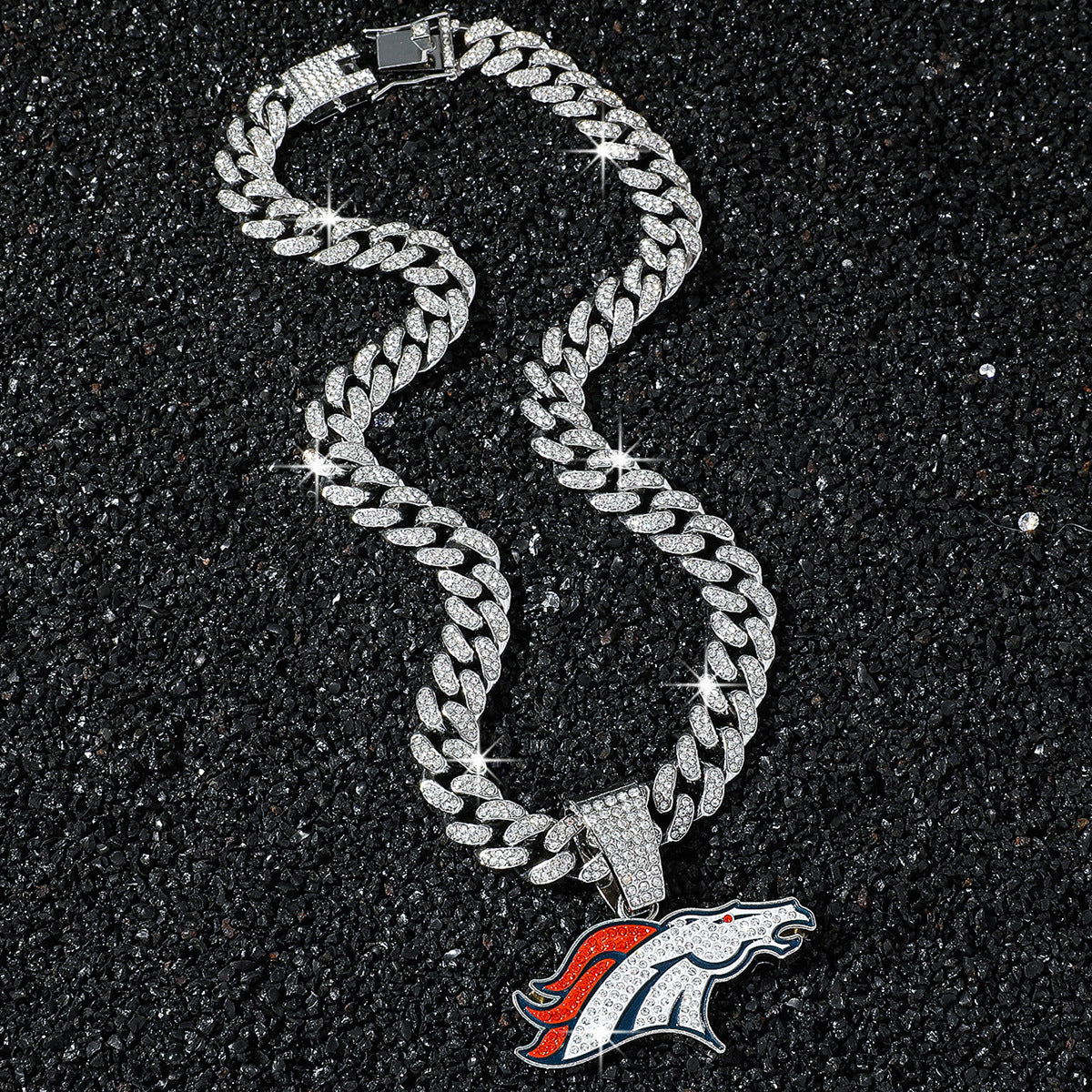 Denver Broncos silver-tone rhinestone necklace