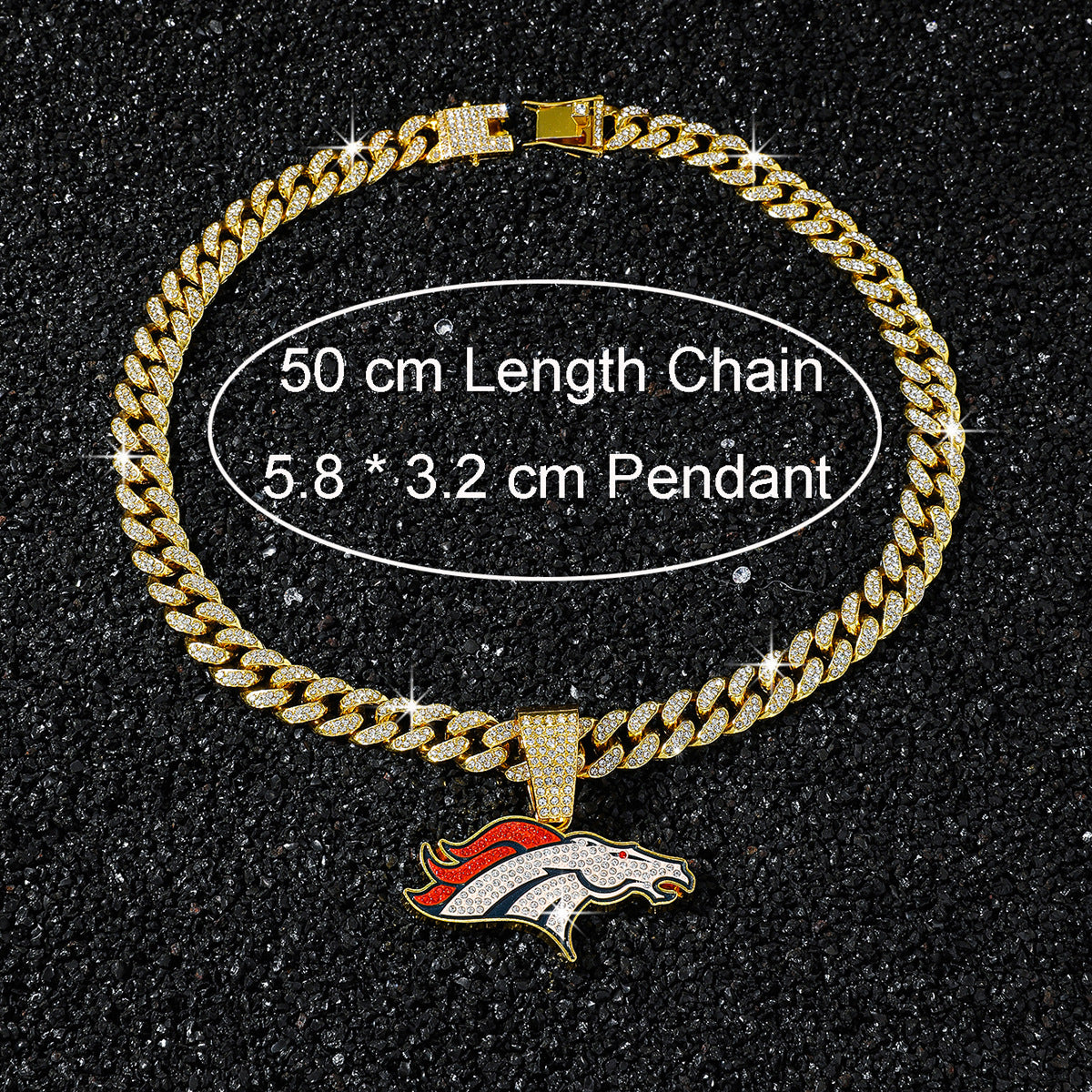 Denver Broncos necklace size guide