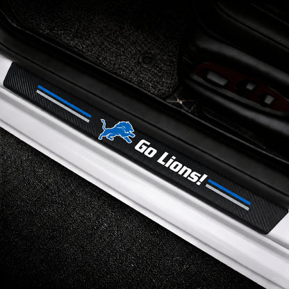 Detroit Lions car door sill protector strips — vehicle installation view