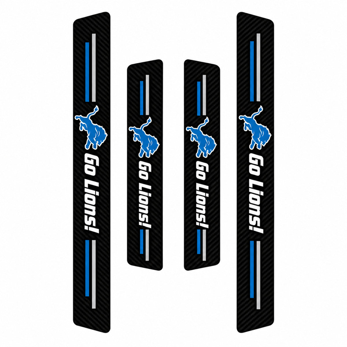Detroit Lions car door sill protector strips — four-piece product layout
