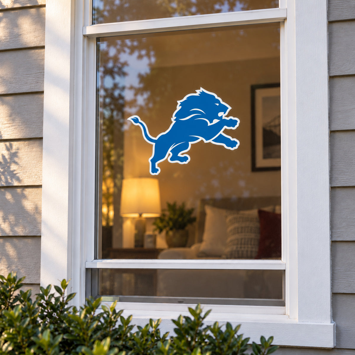 Detroit Lions decorative sticker displayed on a home window