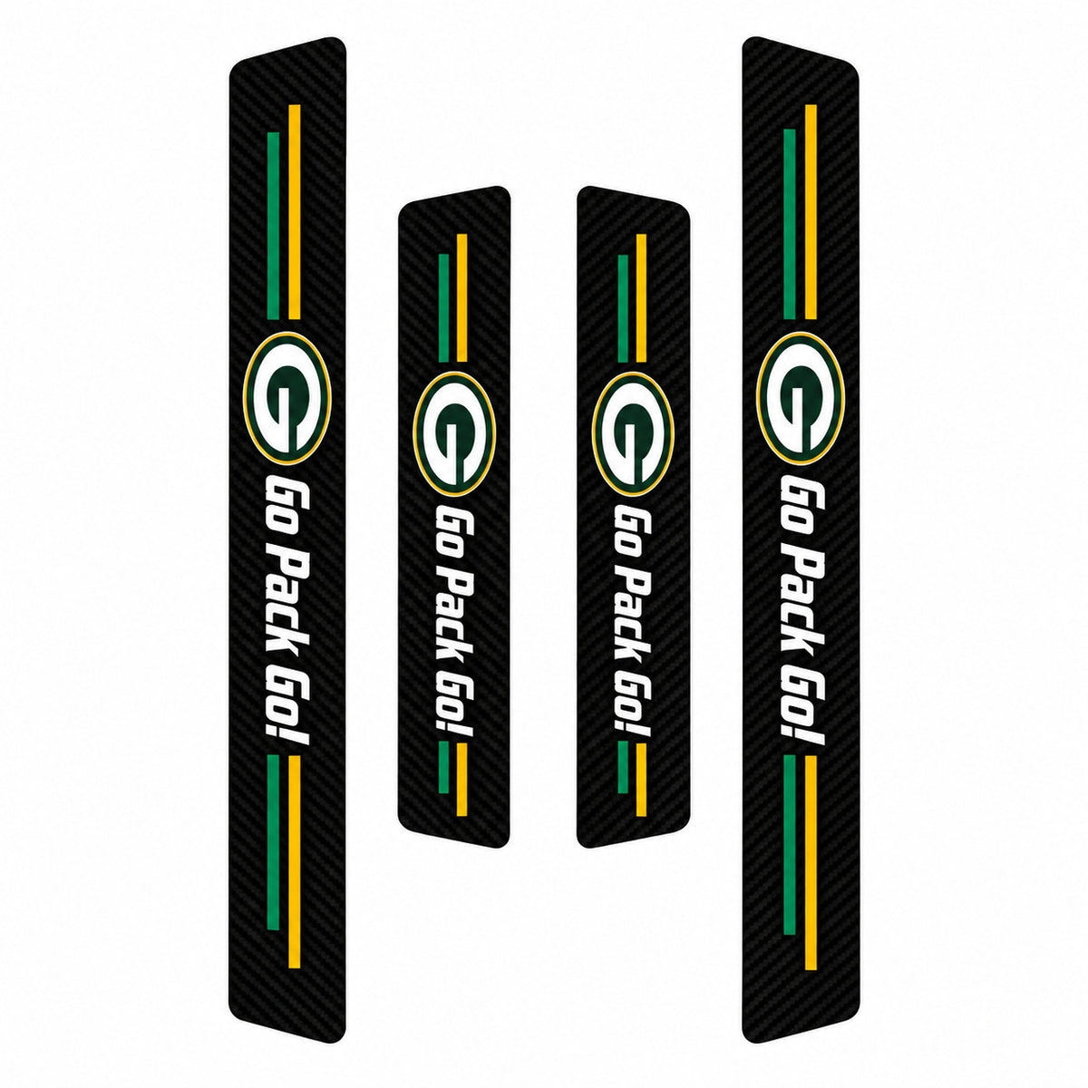 Green Bay Packers car door sill protector strips — four-piece product layout