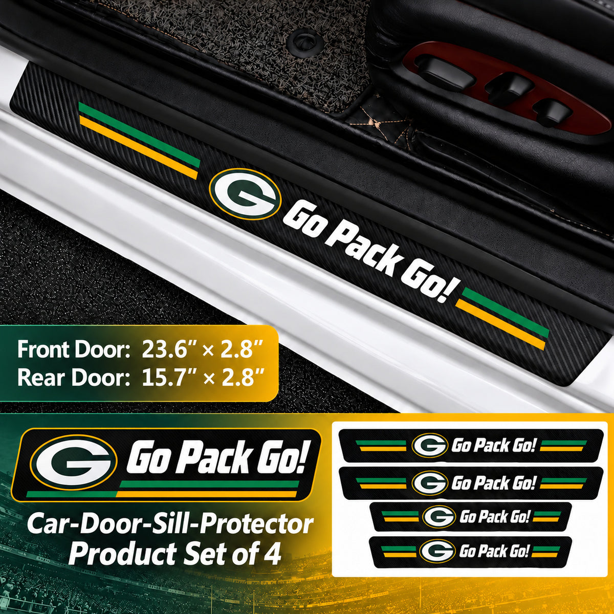 Green Bay Packers car door sill protector strips — 1 set of 4 pieces and dimensions