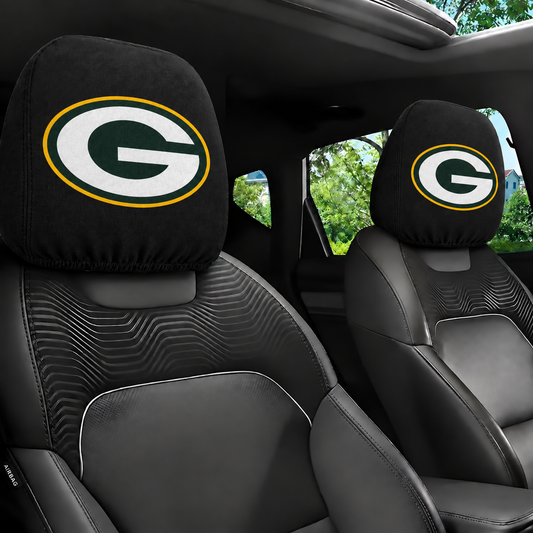 Green Bay Packers car headrest cover, Style 1 logo design, installed in car