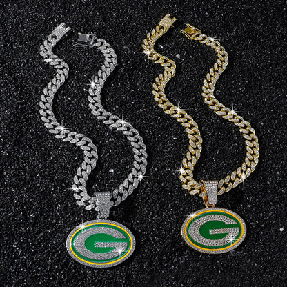 Green Bay Packers necklace two-color set: one silver-tone and one gold-tone necklace