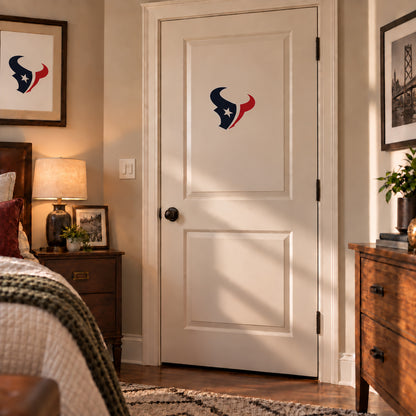 Houston Texans decorative sticker on an interior door, corrected 29 cm proportion