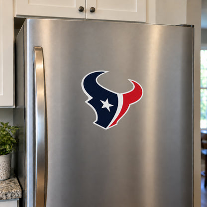 Houston Texans decorative sticker displayed on a stainless-steel refrigerator