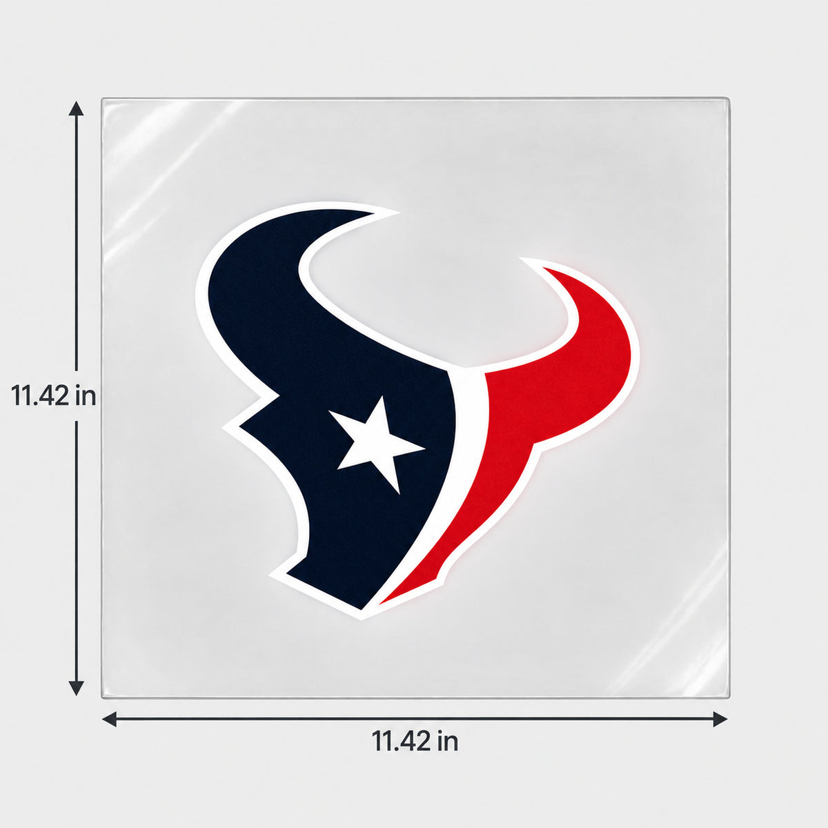 Houston Texans decorative sticker displayed on clear film with size markings