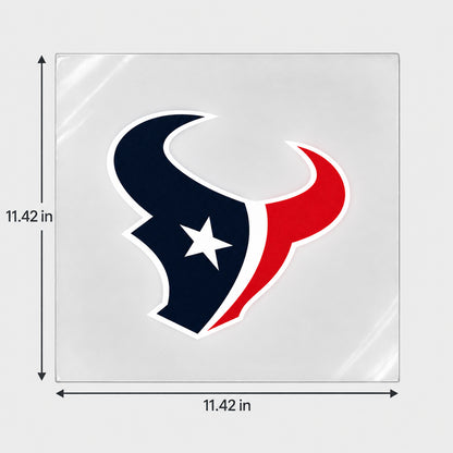 Houston Texans decorative sticker displayed on clear film with size markings