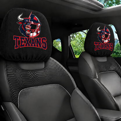 Houston Texans car headrest cover, Style 2 illustrated mascot design, installed in car
