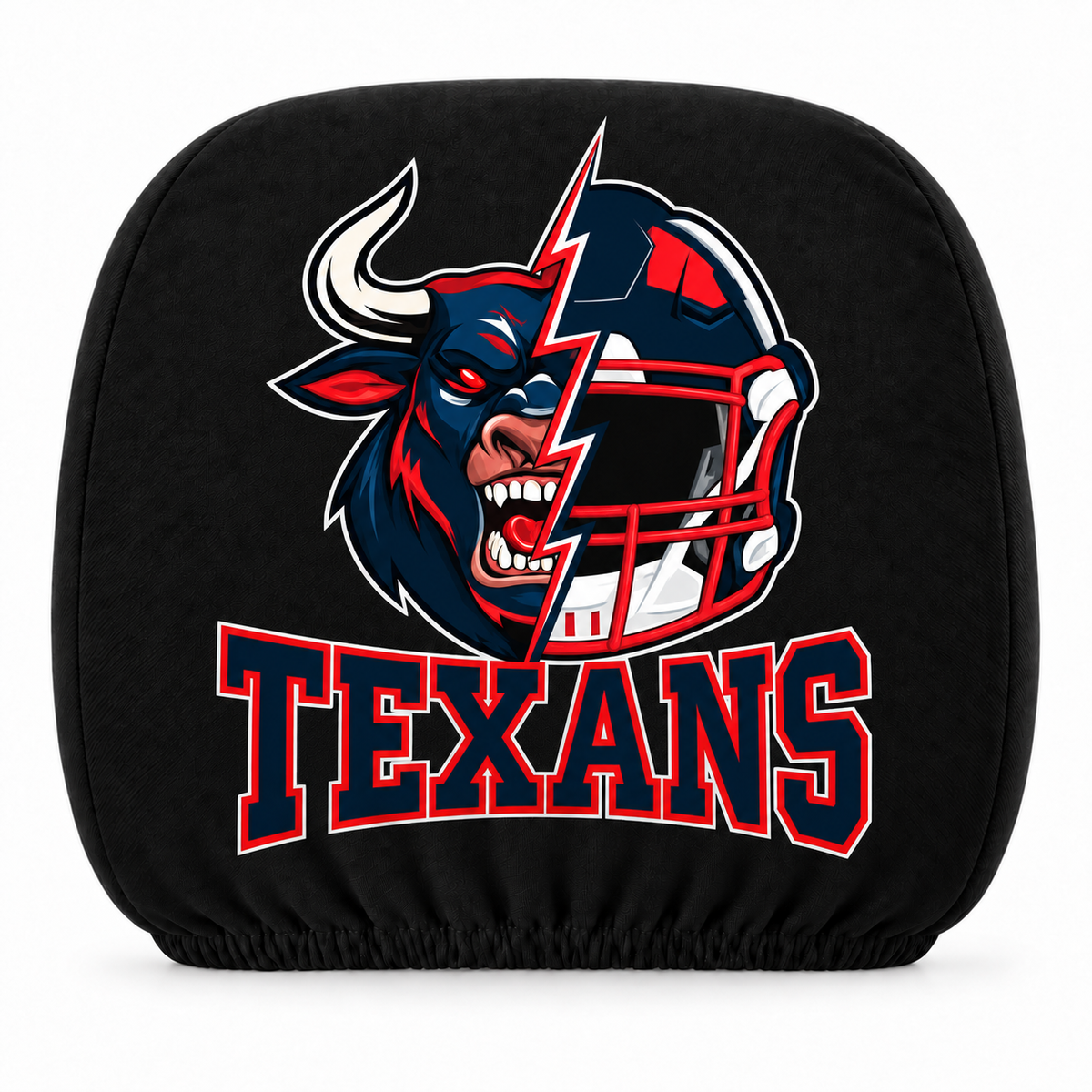 Houston Texans car headrest cover, Style 2 illustrated mascot design, white background