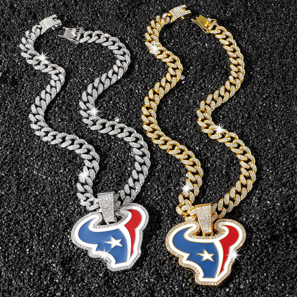 Houston Texans necklace two-color set: one silver-tone and one gold-tone necklace