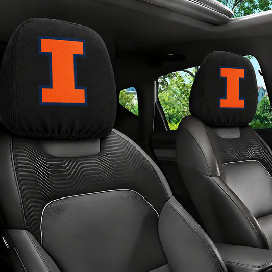 Illinois Fighting Illini car headrest cover, Style 1 team design, installed in car