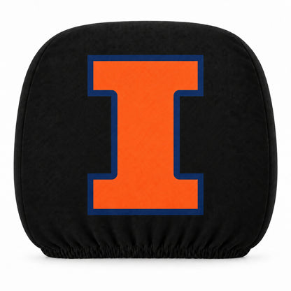 Illinois Fighting Illini car headrest cover, Style 1 team design, white background