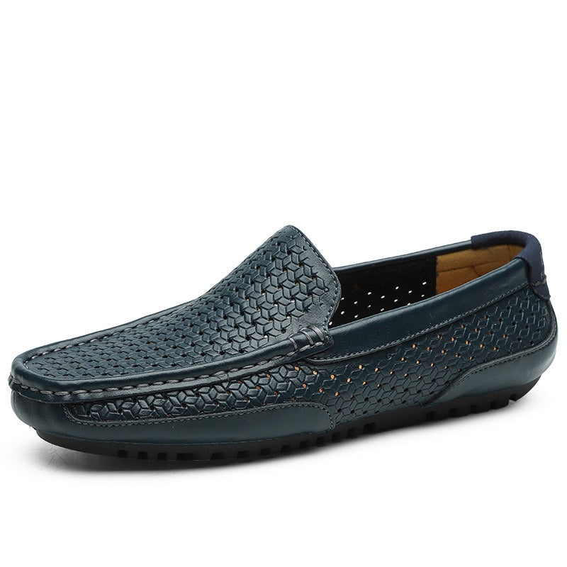 Hollow breathable slip-on driving leather shoes - Bellkmart