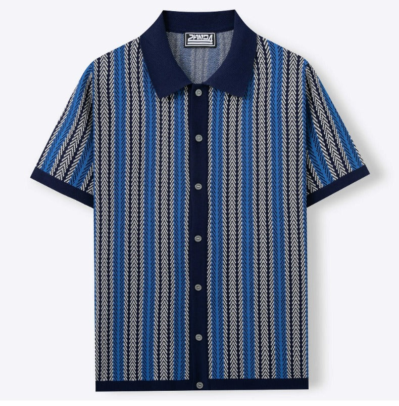 Classic Stripe Knit Polo Tee