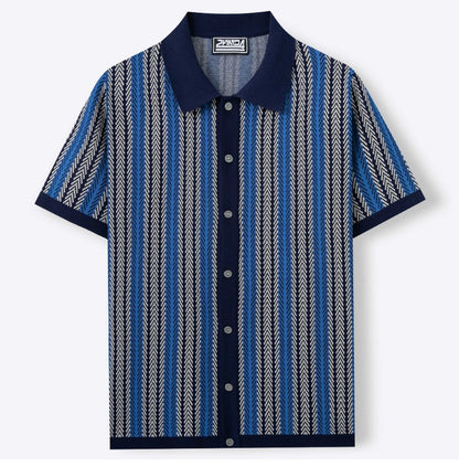 Classic Stripe Knit Polo Tee