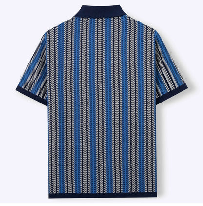 Classic Stripe Knit Polo Tee