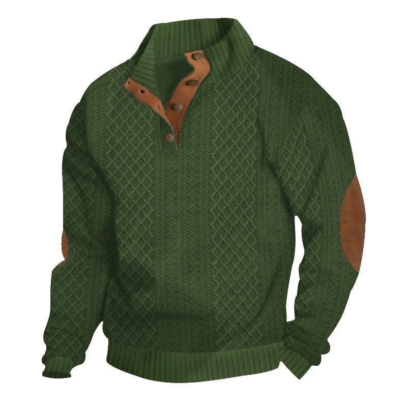 Outdoor casual stand-collar jacquard knit pullover - Bellkmart
